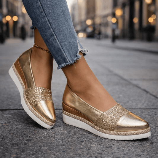 Aurette | Glitter Band Platform Comfort Flats