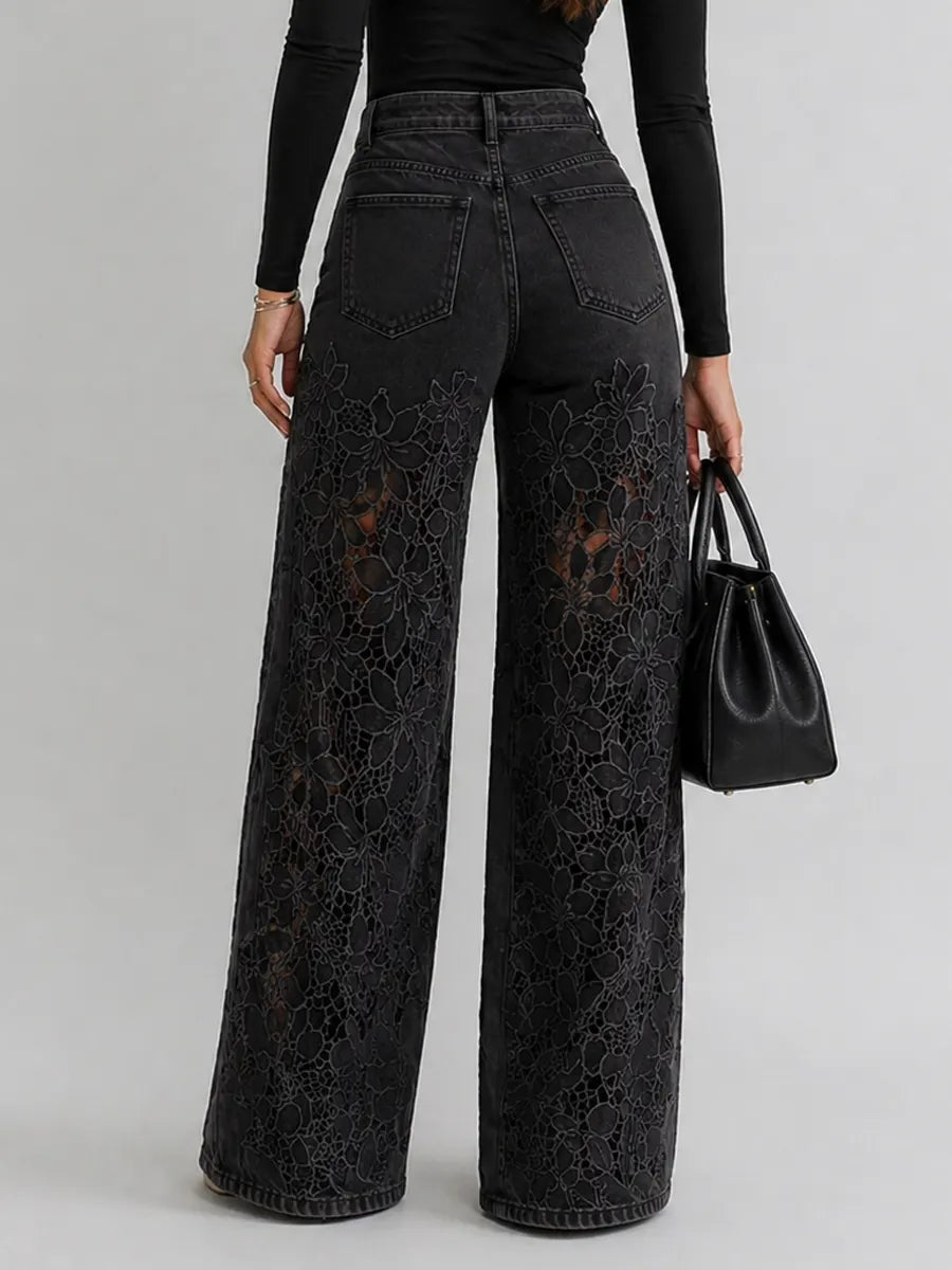 Norella | Lace Panel Denim Trousers