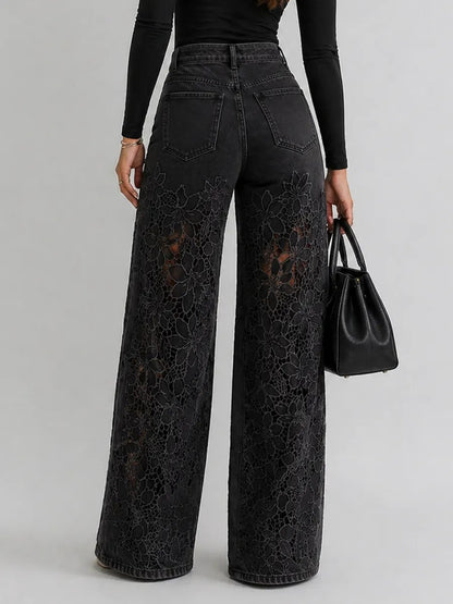 Norella | Lace Panel Denim Trousers