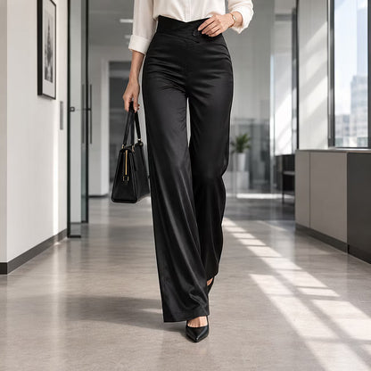 Perline | Elegant High Waist Wide Leg Trousers