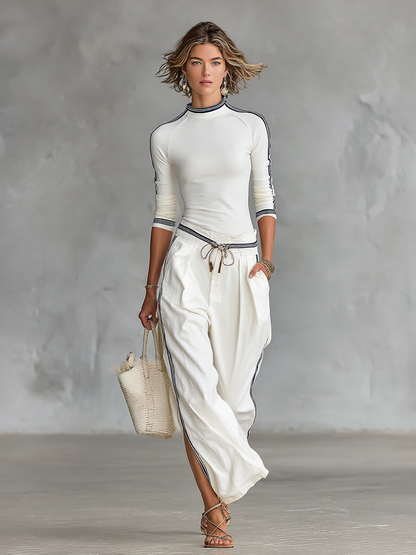 Rosalynne | Contrast Trim Two Piece Pants Set