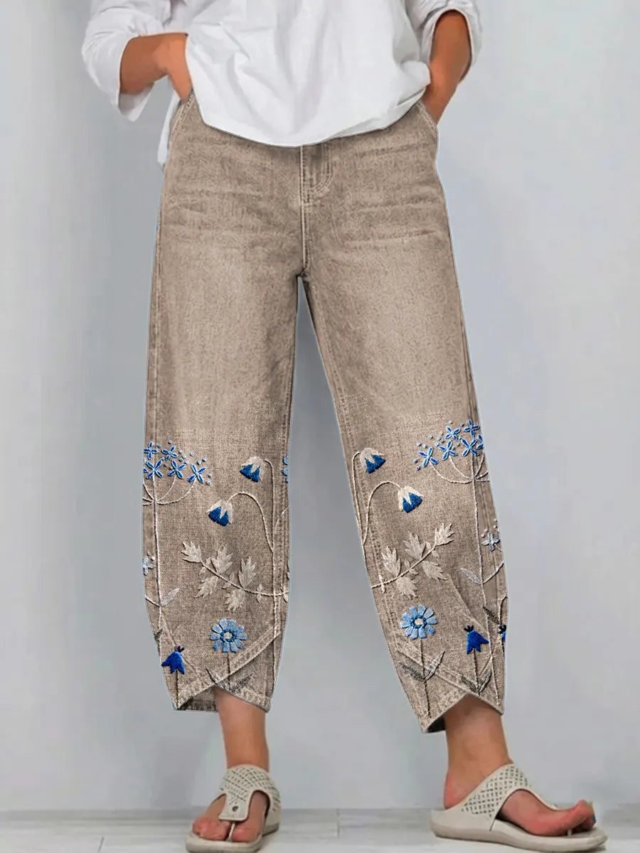 Calivra | Relaxed Embroidered Denim Trousers