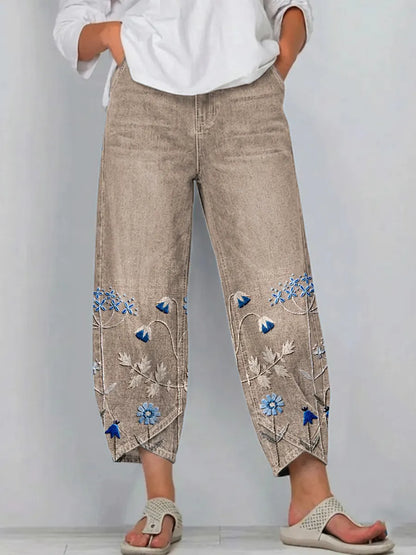 Calivra | Relaxed Embroidered Denim Trousers
