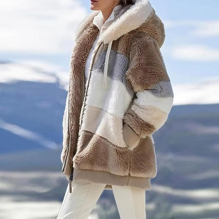Fiorenna | Colour Block Plush Lined Hooded Jacket