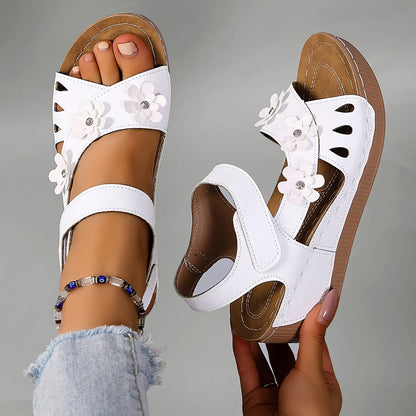 Delavelle | Cushioned Flower Wedge Sandals
