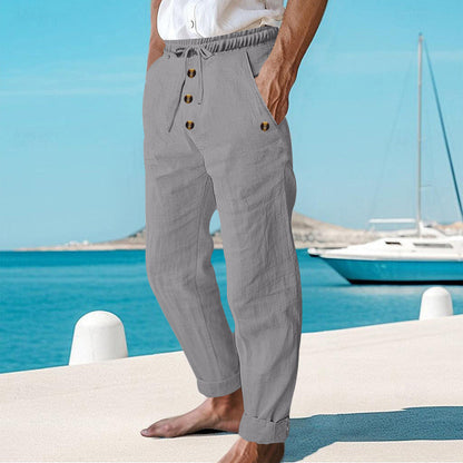 Osric | Button Detail Linen Blend Trousers