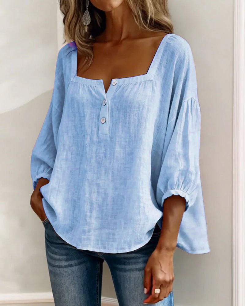Lurevyn | Square Neck Button Blouse