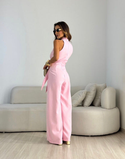 Xavielle | Draped Halter Wide Leg Jumpsuit
