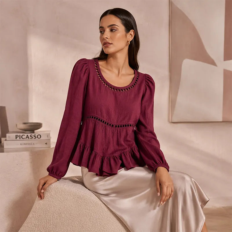 Maravelle | Puff Sleeve Peplum Blouse