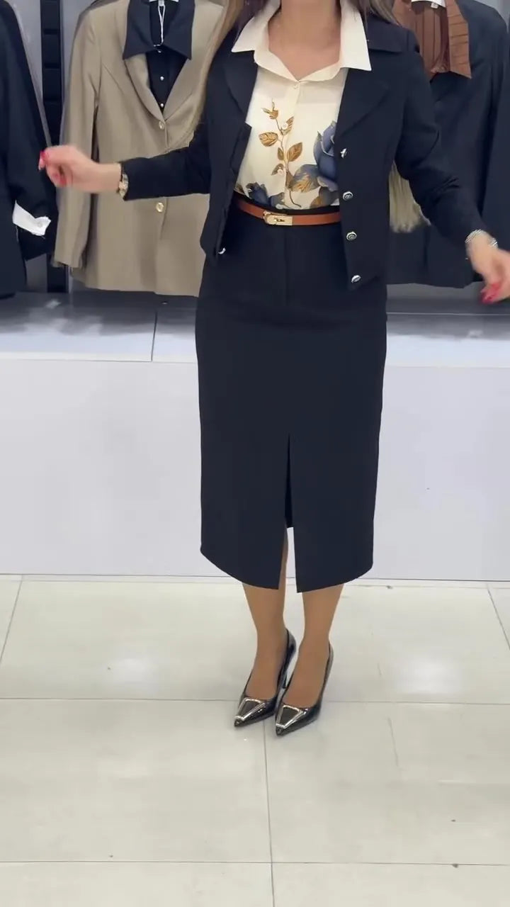 Xylena | Tailored Button Blazer Skirt Set