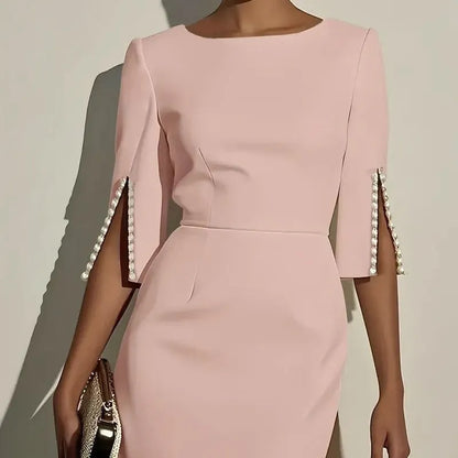 Kaliana | Elegant Pearl Sleeve Midi Dress