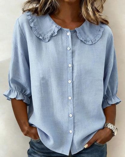 Elythienne | Ruffle Collar Button Blouse
