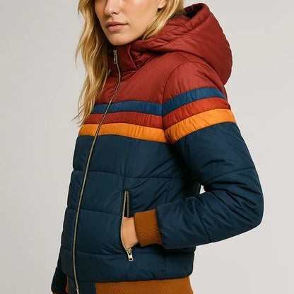 Fallon | Warm Striped Hooded Puffer Jacket