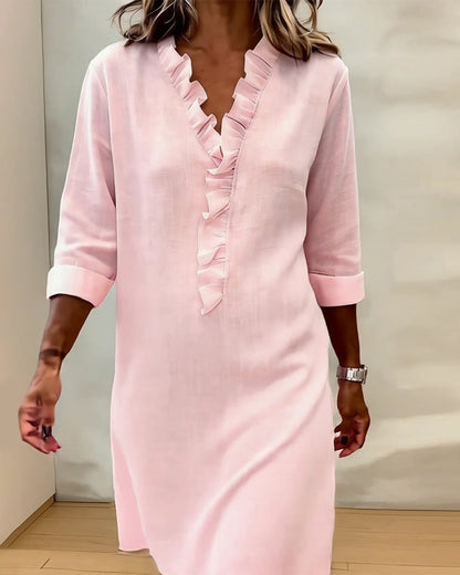 Mirette | Ruffle V Neck Shift Dress