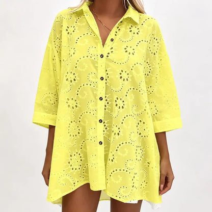 Caressia | Embroidered Cotton Button Blouse