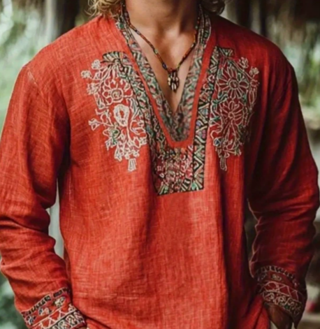Kingsley | Relaxed Tribal Detail Linen Shirt