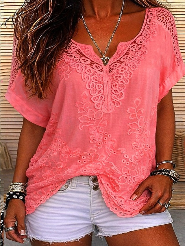 Odalys | Embroidered Lace V Neck Blouse