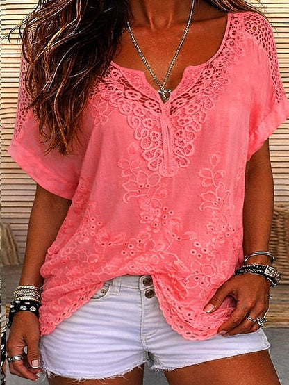 Odalys | Embroidered Lace V Neck Blouse