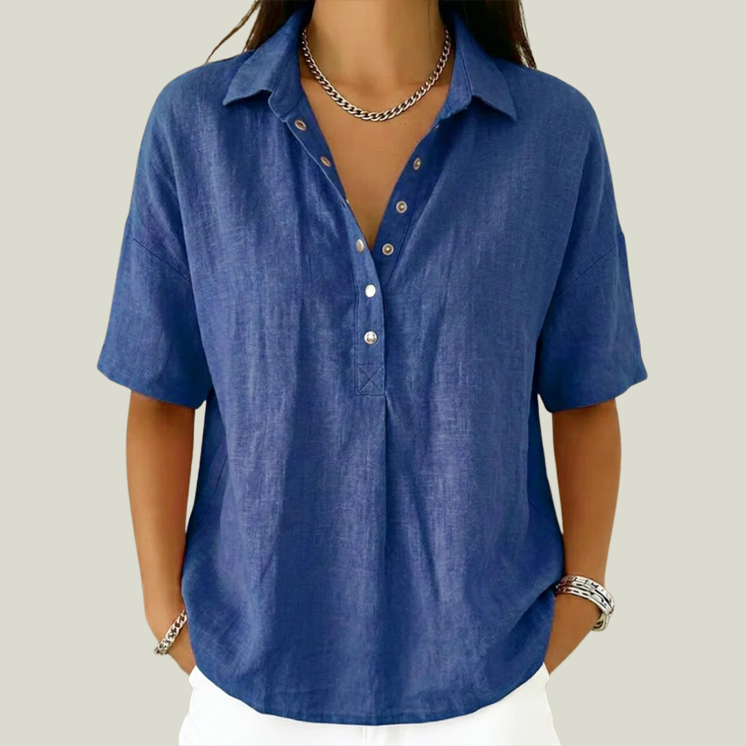 Cassara | Relaxed Collared Henley Blouse