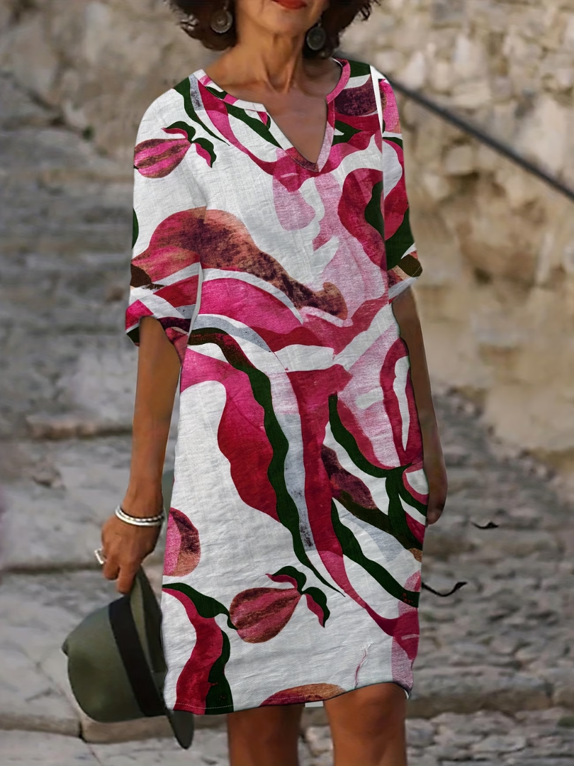 Vera | Abstract Wave Print Midi Dress