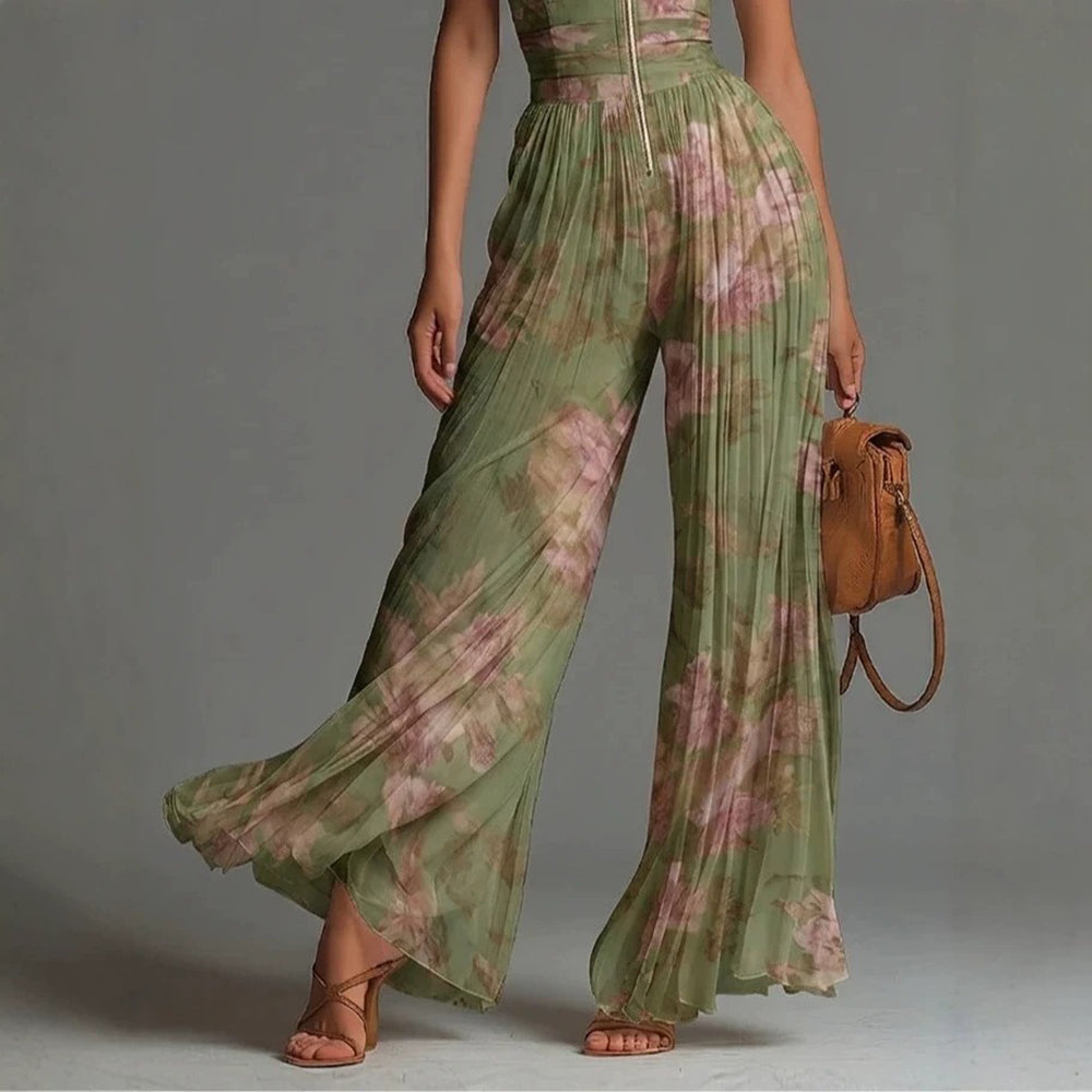 Calvielle | Floral Halter Wide Leg Jumpsuit