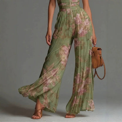 Calvielle | Floral Halter Wide Leg Jumpsuit