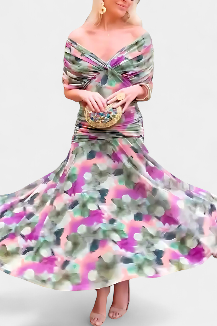 Mirevanna | Twist Front Printed Evening Dress