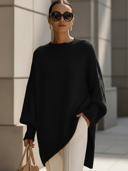 Eudelle | Relaxed Batwing Knit Poncho Sweater