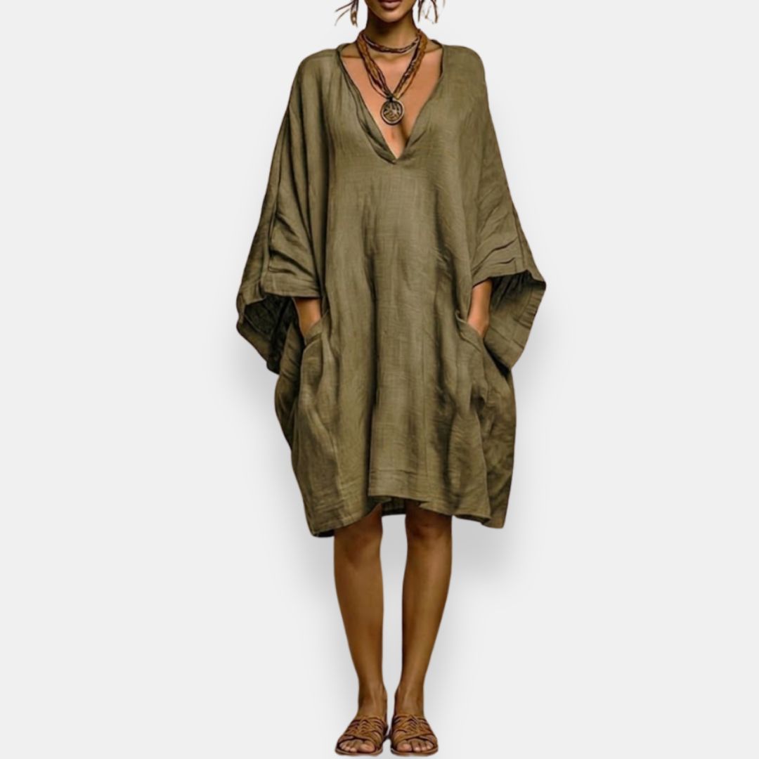 Nicolette | Flowing V Neck Shift Dress
