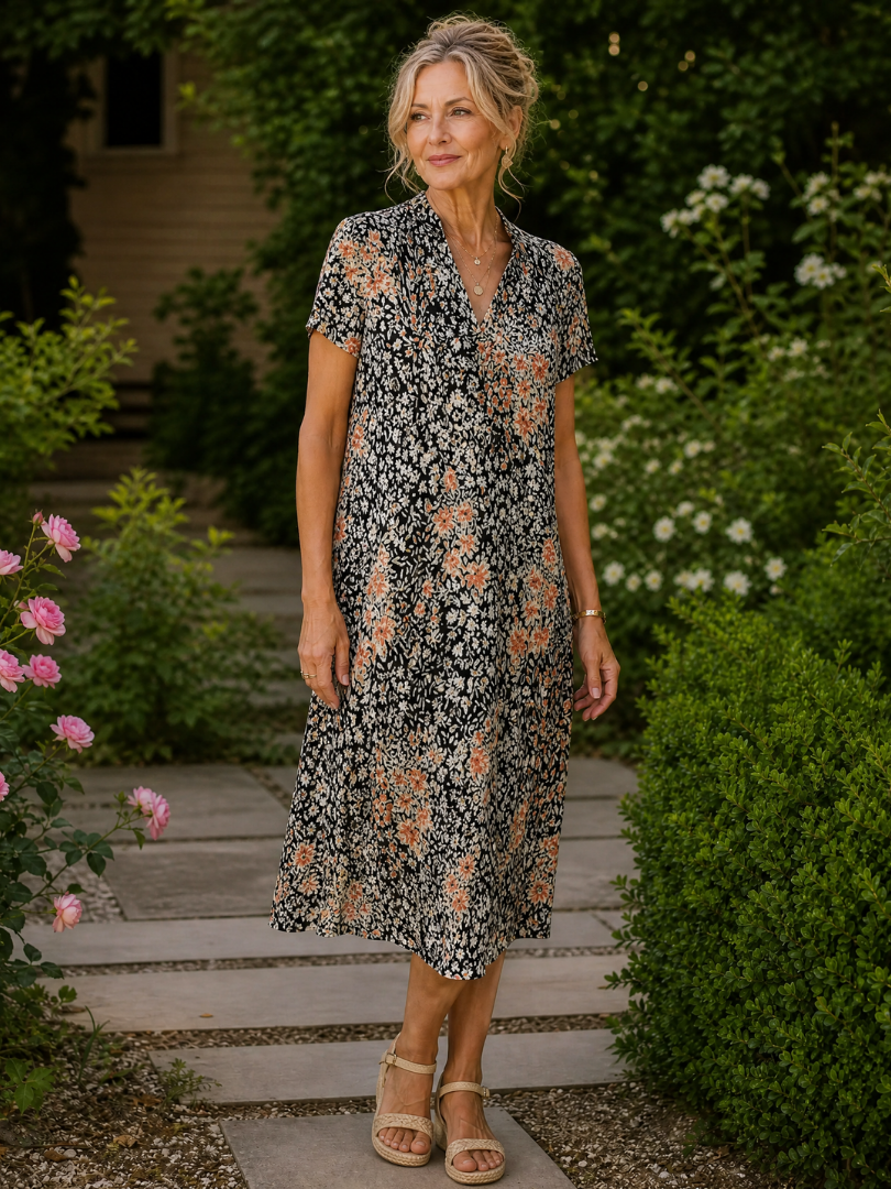 Lucinda | Vintage Floral V Neck Midi Dress
