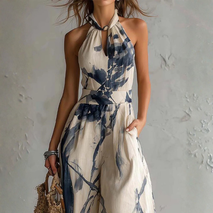 Emmeline | Flowing Halter Neck Statement Jumpsuit