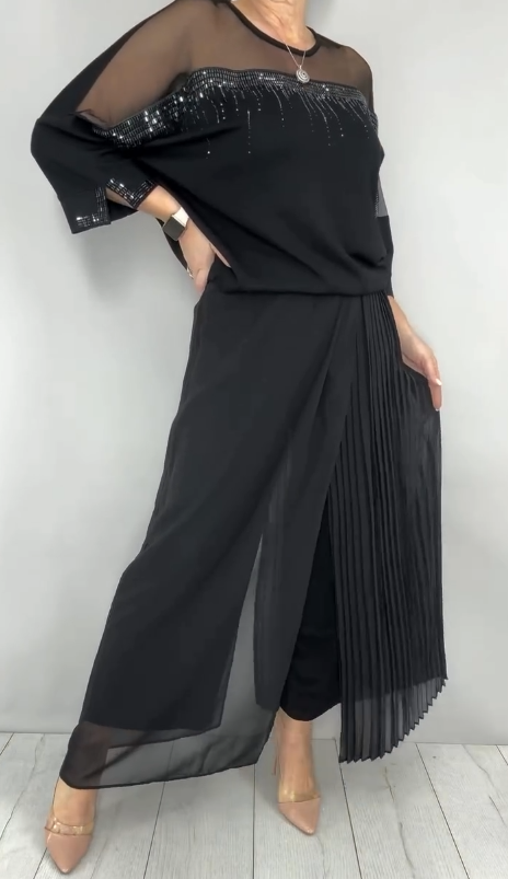 Kendra | Embellished Pleated Two Piece Pants Set