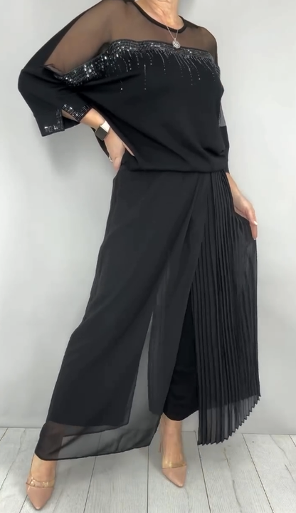 Kendra | Embellished Pleated Two Piece Pants Set