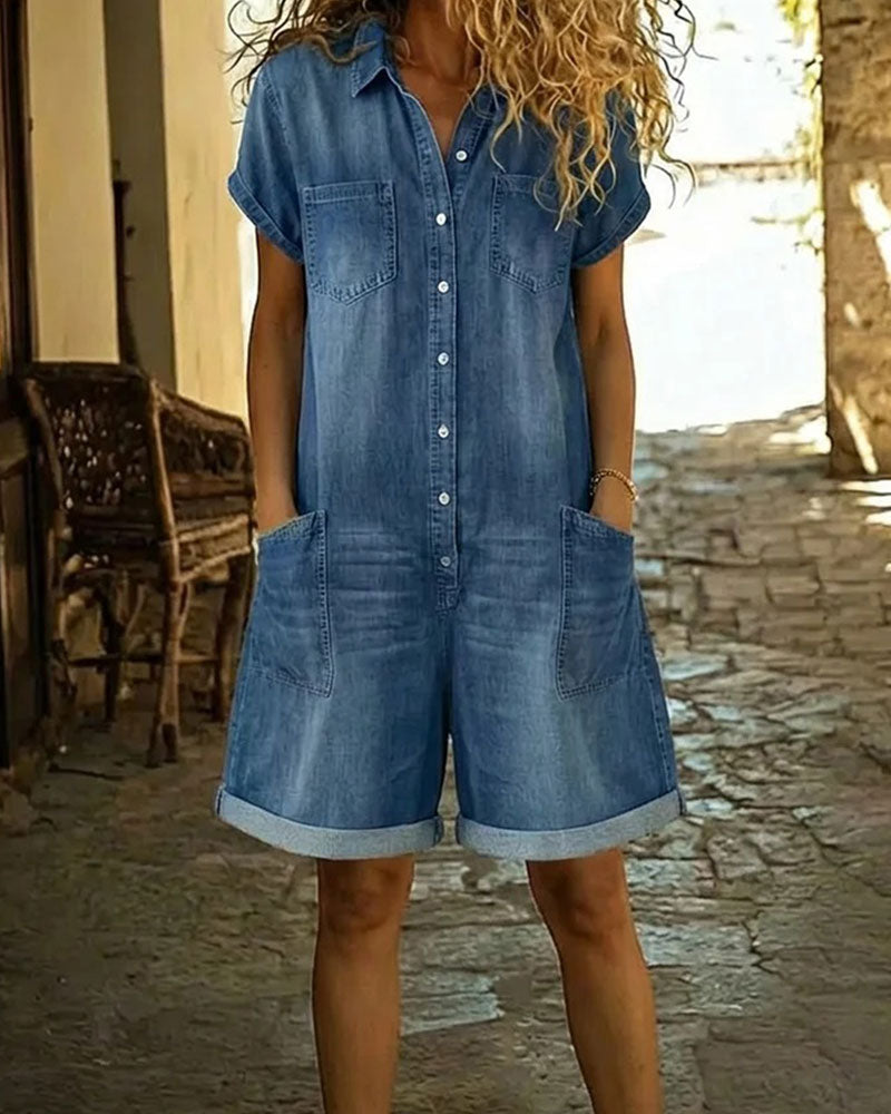 Nymerisse | Short Sleeve Denim Utility Romper