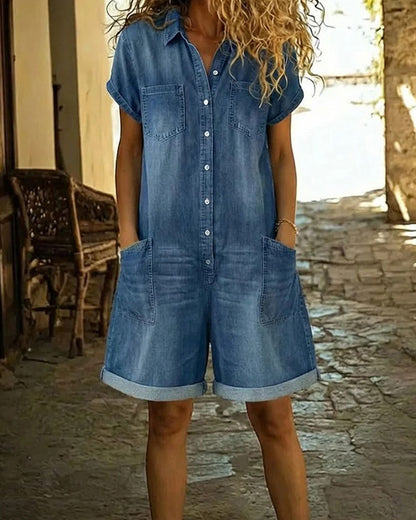 Nymerisse | Short Sleeve Denim Utility Romper