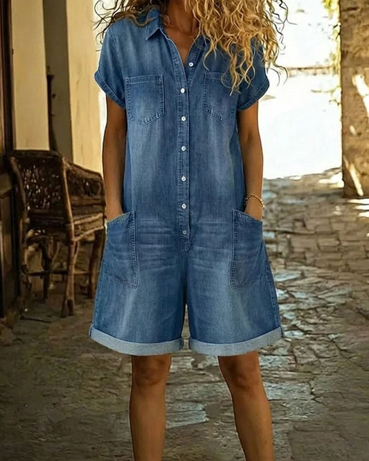 Nymerisse | Short Sleeve Denim Utility Romper