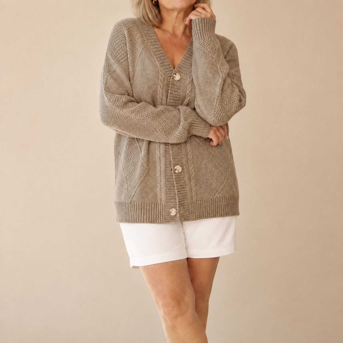 Etheline | Cozy Textured V Neck Cardigan