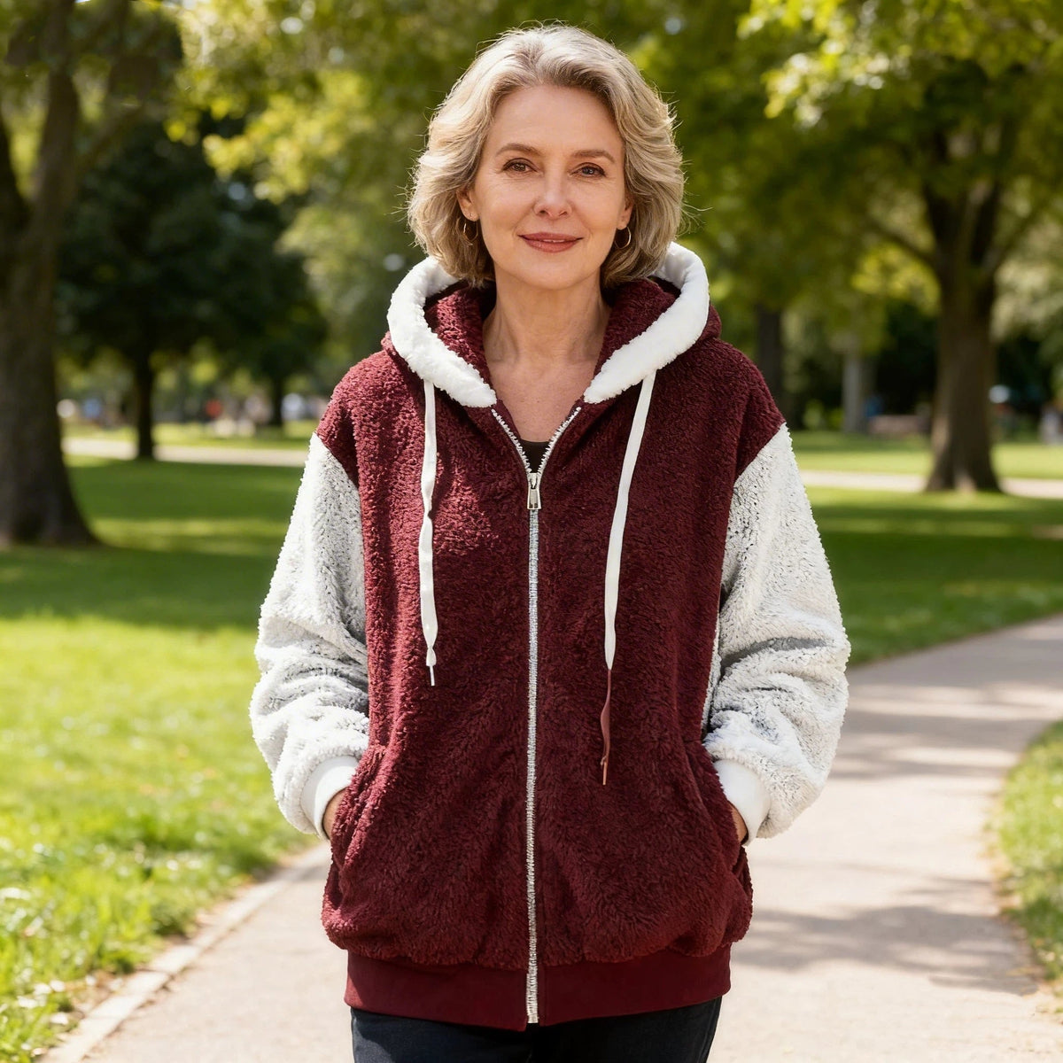 Tressa | Plush Colorblock Zip Hoodie