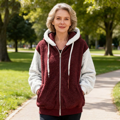 Tressa | Plush Colorblock Zip Hoodie