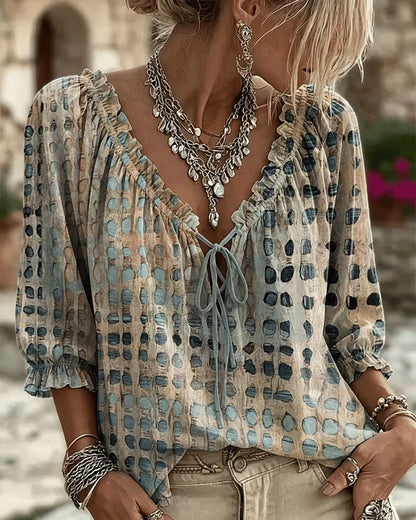 Kaelani | Textured Tie Neck Boho Blouse