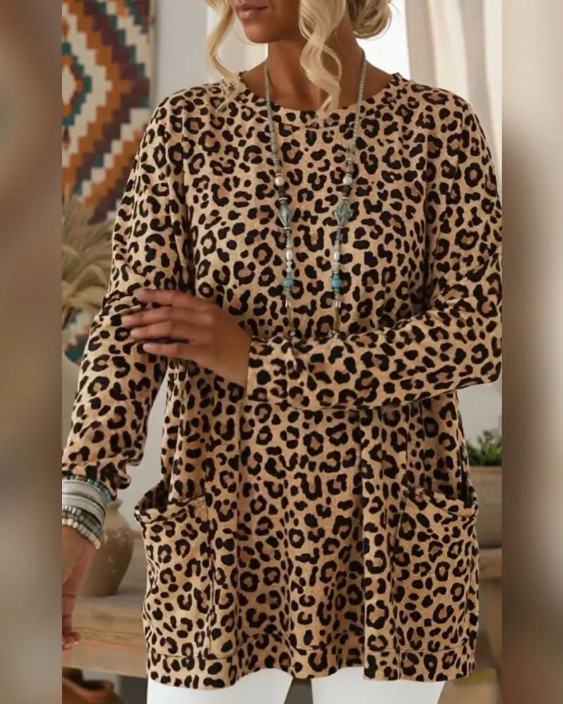 Zafira | Leopard Print Pocket Tunic Top