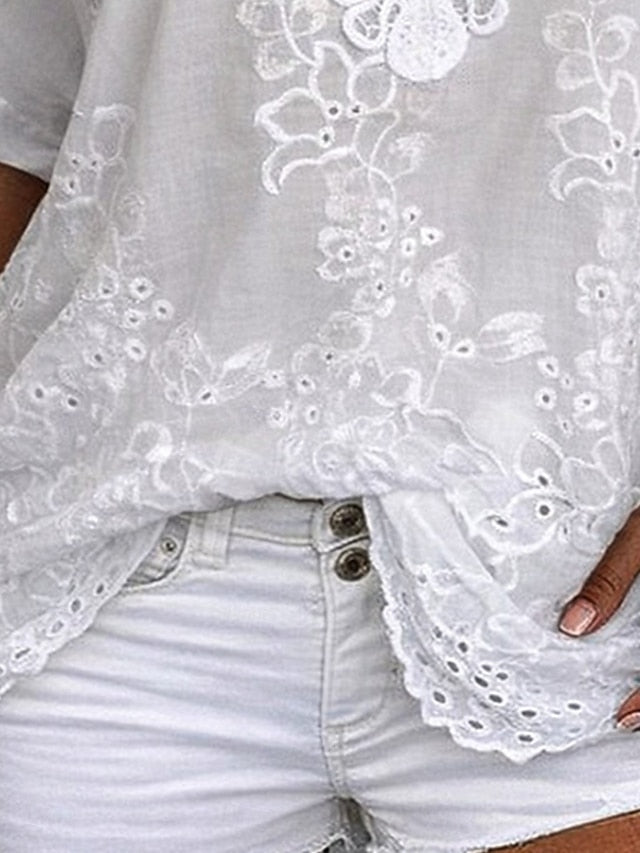 Odalys | Embroidered Lace V Neck Blouse