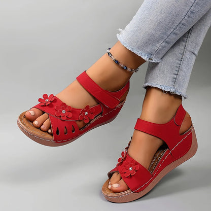 Delavelle | Cushioned Flower Wedge Sandals