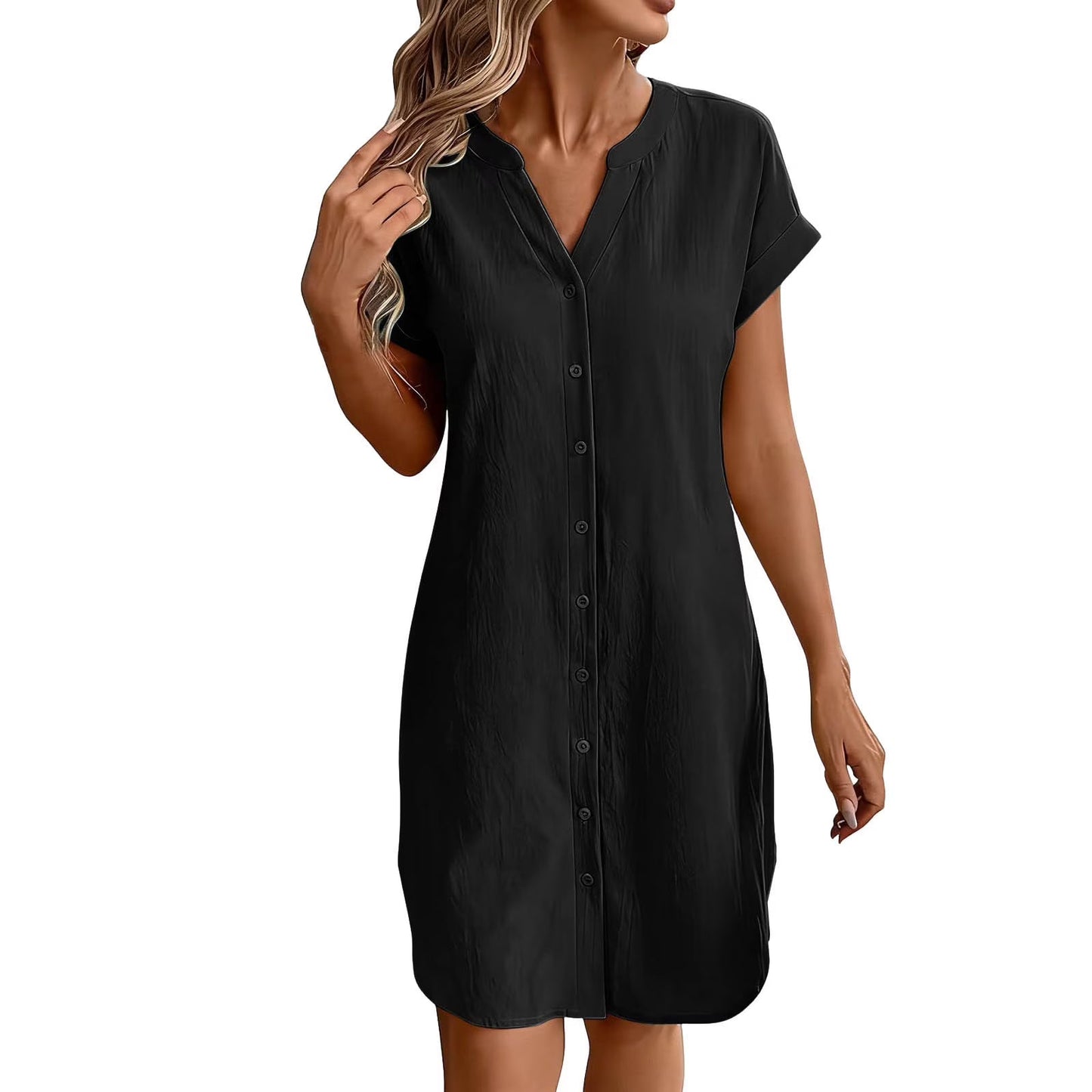 Ainslea | Textured Mini Shirt Dress