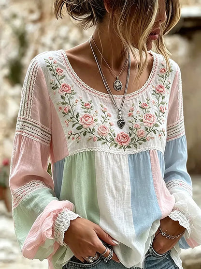 Marova | Floral Embroidered Boho Blouse