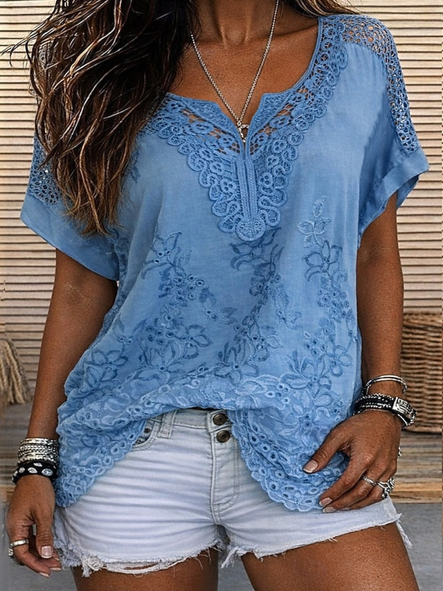 Odalys | Embroidered Lace V Neck Blouse
