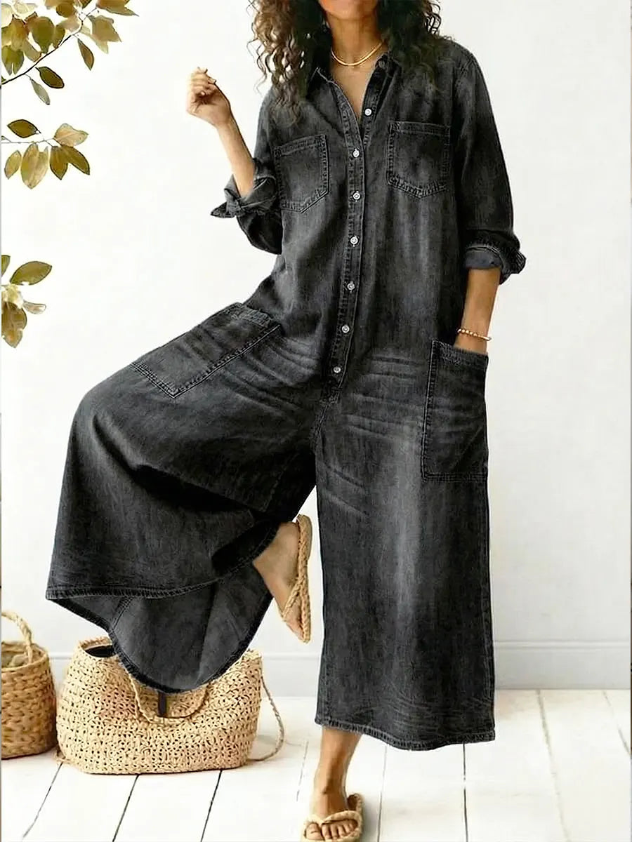 Thessavira | Wide Leg Denim Jumpsuit