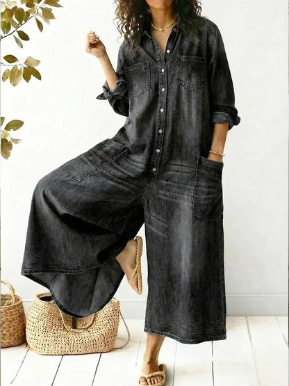 Thessavira | Wide Leg Denim Jumpsuit