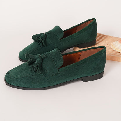 Sylvara | Navy Suede Tassel Detail Flat Smart Loafers