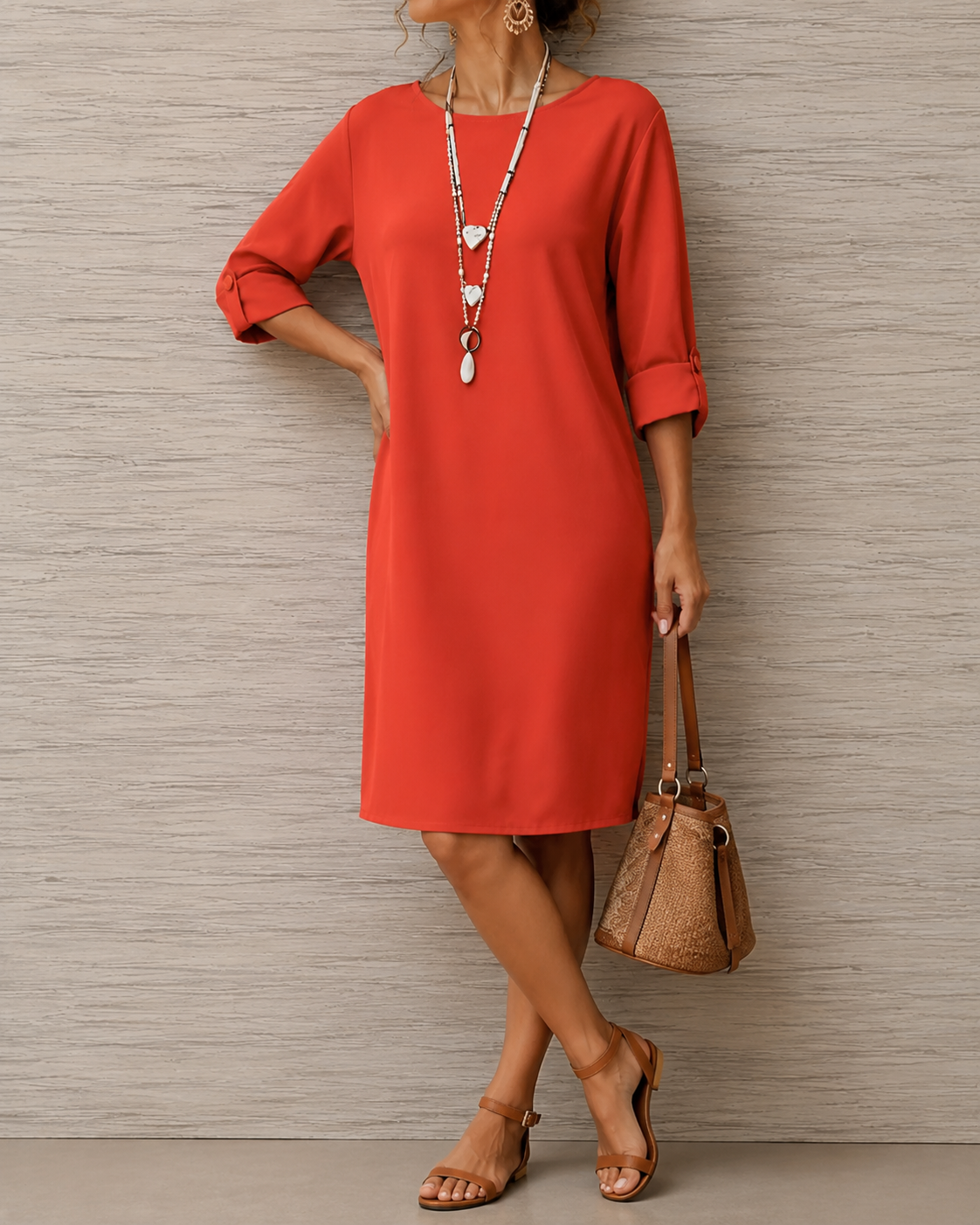 Nirella | Casual Three Quarter Sleeve Midi Dress